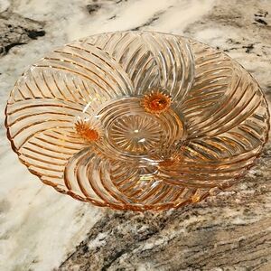 Vintage Anchor Hocking Prismatic Swirl Pink Depression Glass 3 Footed Bowl